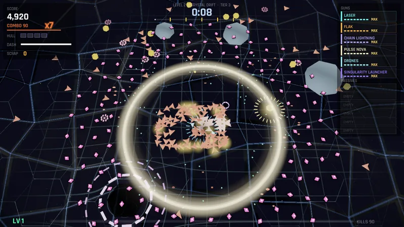 A ring of light holding back a swarm in an asteroid field